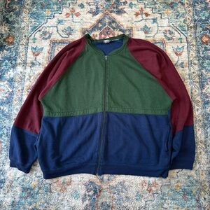 Vintage Colour Blocking Zip-up Sweatshirt Size XXL
